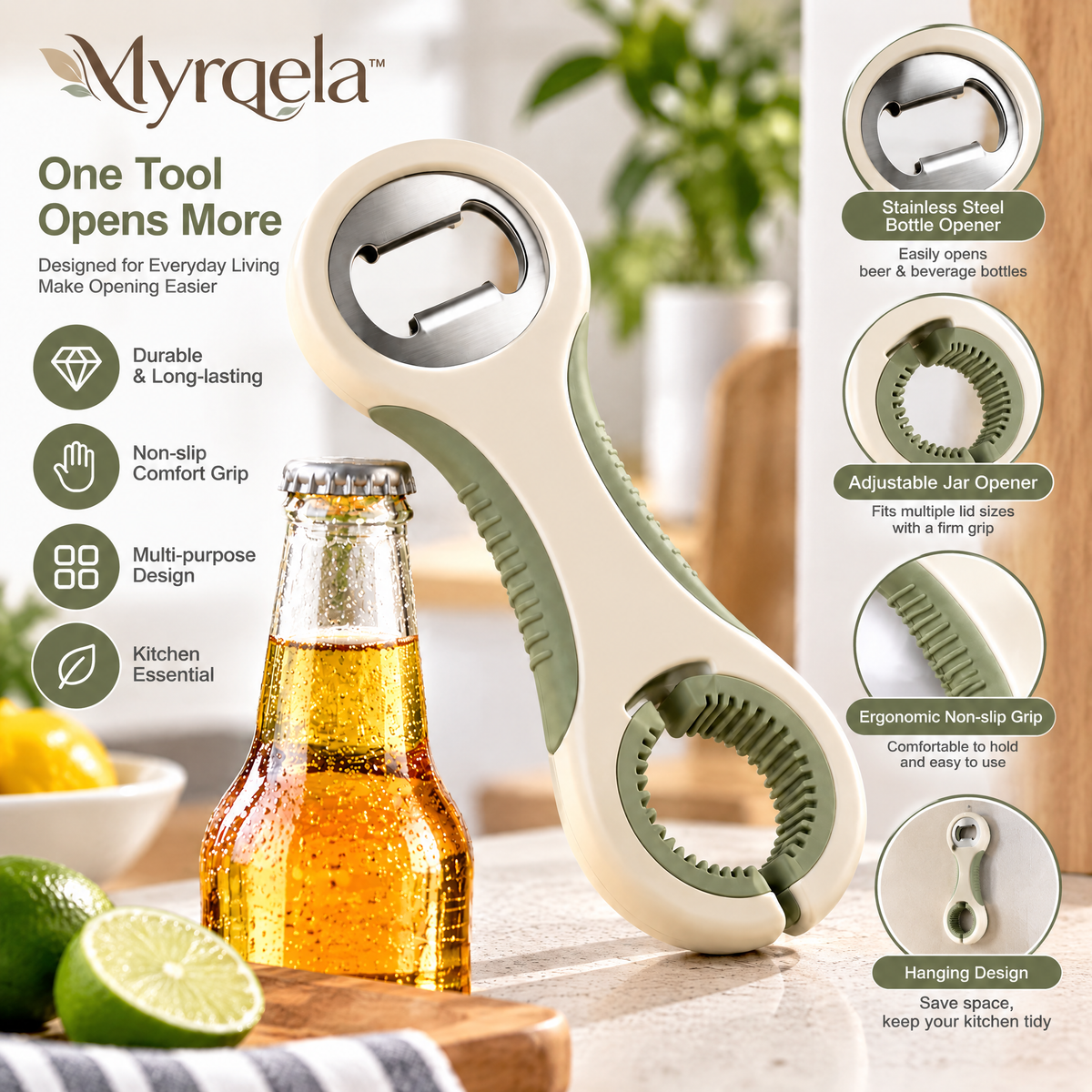 Myrqela™ Multi-Function Bottle Opener – Stainless Steel Kitchen Opening Tool