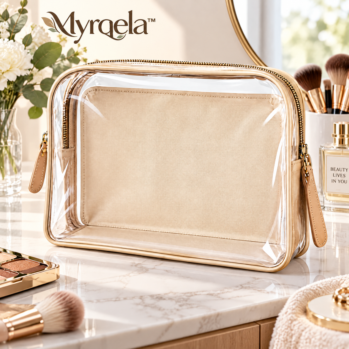 Myrqela™ Clear Travel Cosmetic Bag – Waterproof Makeup Organizer with Premium Storage Design