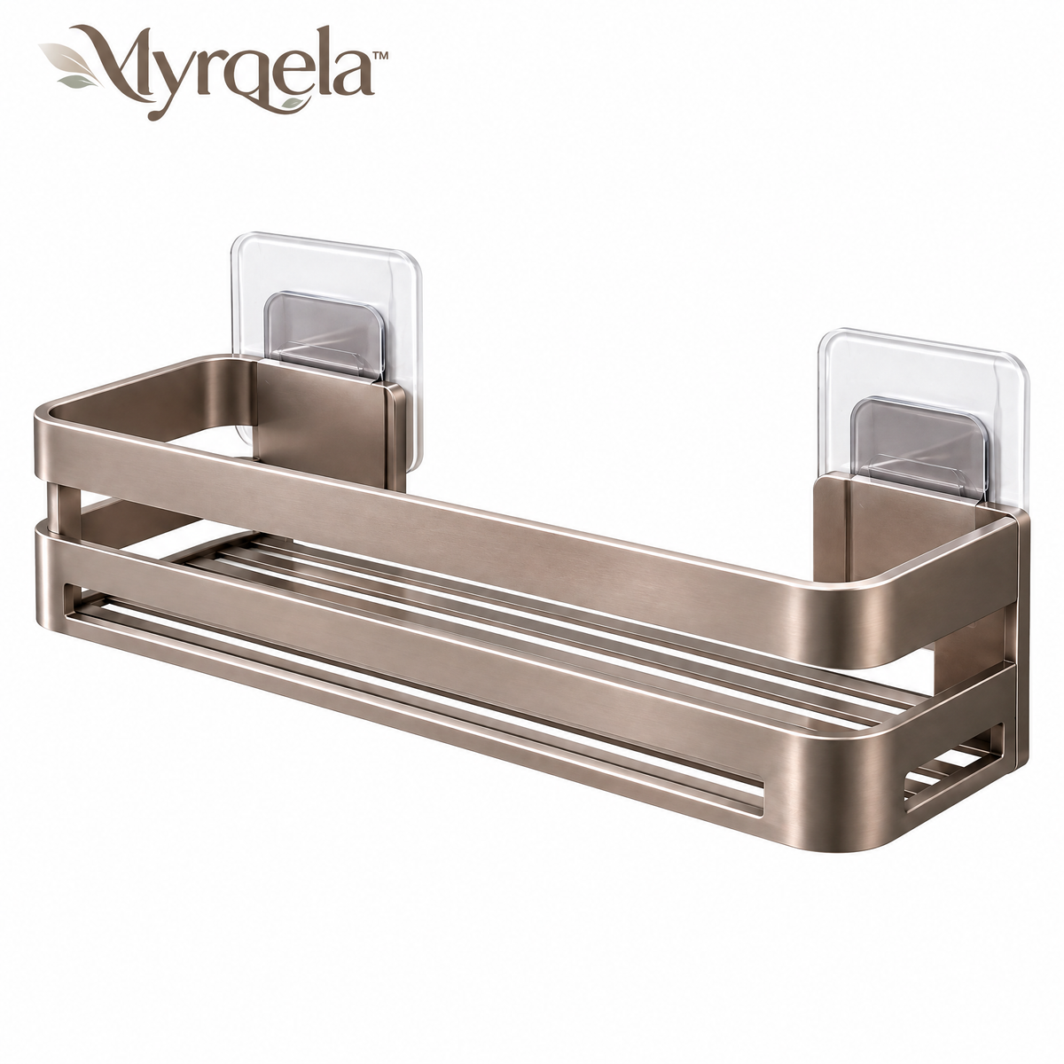 Myrqela™ Adhesive Bathroom Shelf – Premium Aluminum Shower Organizer with Drainage Design