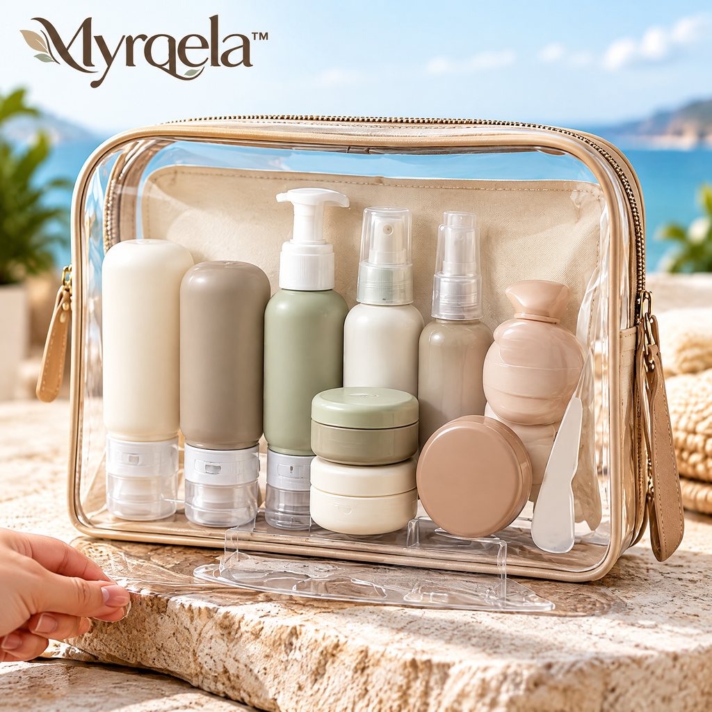 Myrqela™ Clear Travel Cosmetic Bag – Waterproof Makeup Organizer with Premium Storage Design