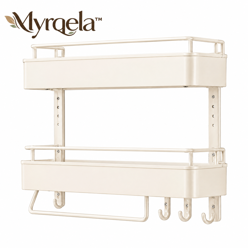 Myrqela™ Wall Mounted Kitchen Organizer – Space-Saving Storage Rack with Hooks & Paper Towel Holder