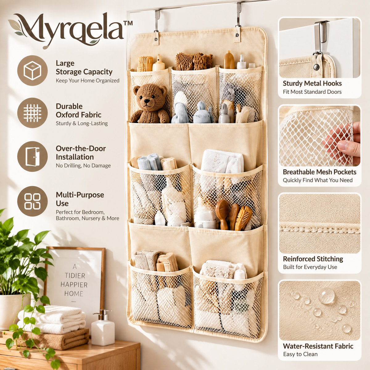 Myrqela™ Over The Door Organizer – Large Capacity Hanging Storage Bag