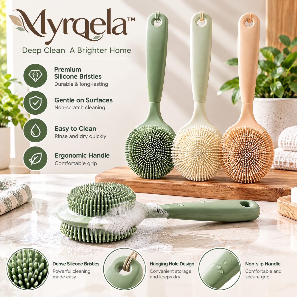 Myrqela™ Silicone Dish Brush – Premium Kitchen Scrubber with Soft Cleaning Bristles