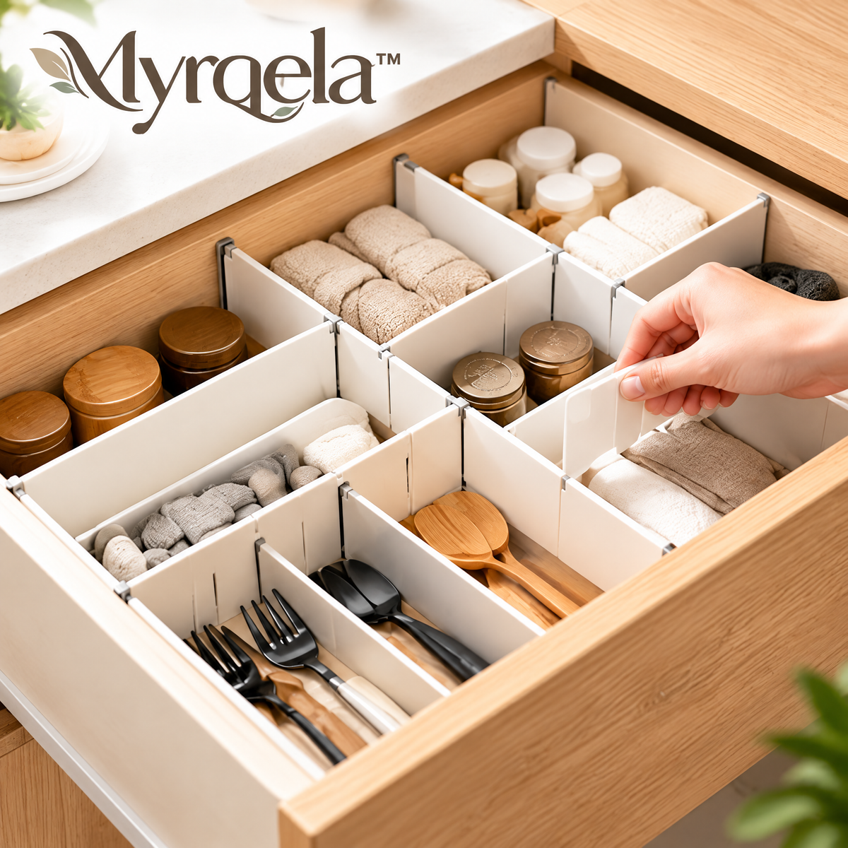 Myrqela™ Adjustable Drawer Organizer – Customizable Storage Divider System