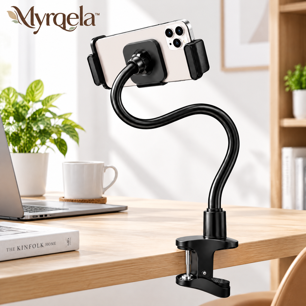 Myrqela™ Flexible Phone Holder – Adjustable Gooseneck Stand with Secure Clamp