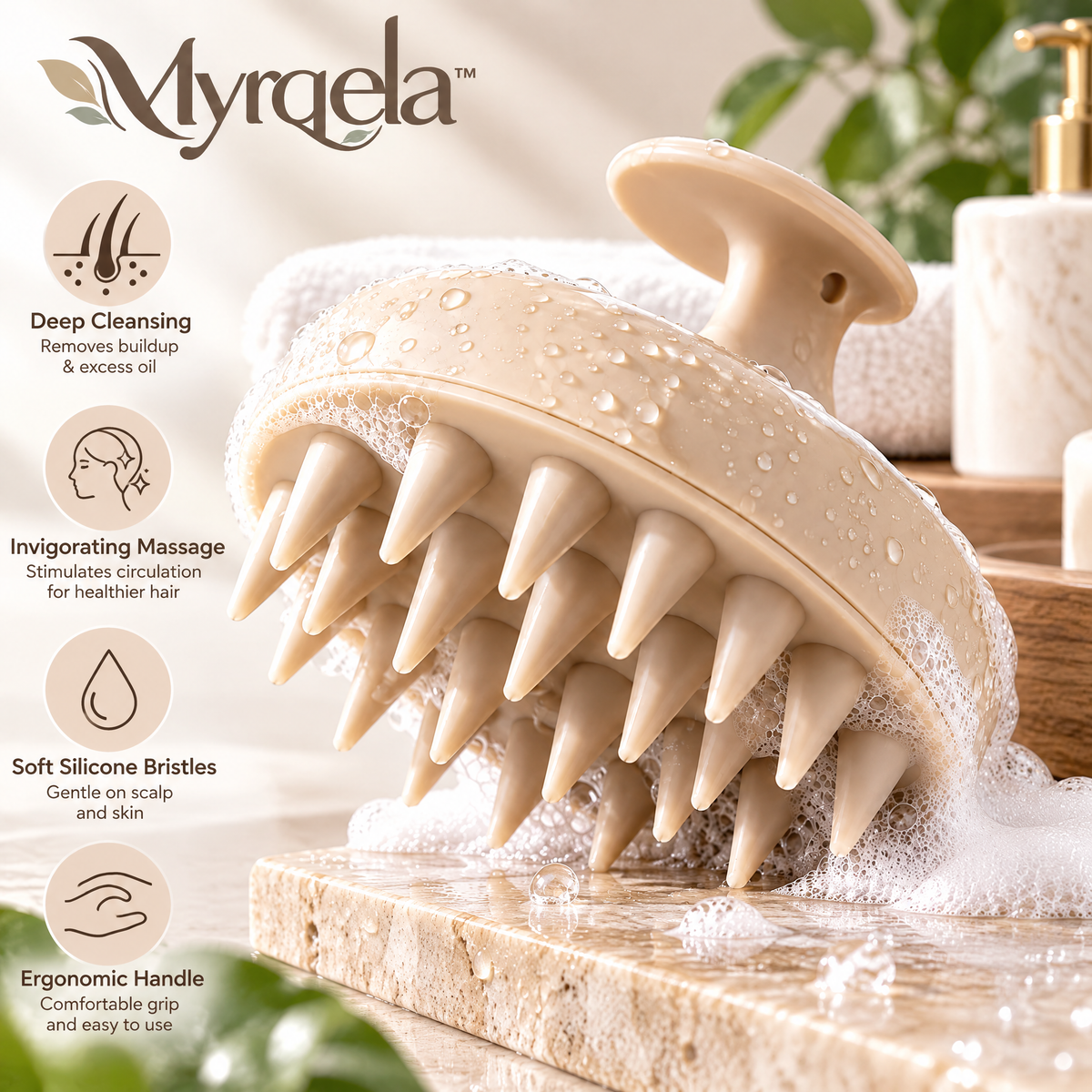 Myrqela™ Silicone Scalp Massager Brush – Deep Cleansing Hair Care Tool