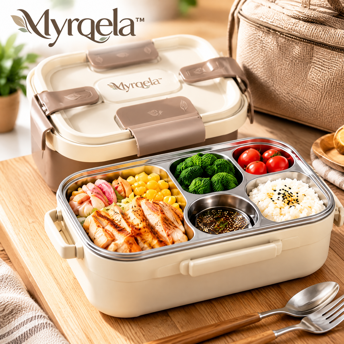 Myrqela™ Stainless Steel Lunch Box – Leak-Proof Bento Food Container with Multiple Compartments