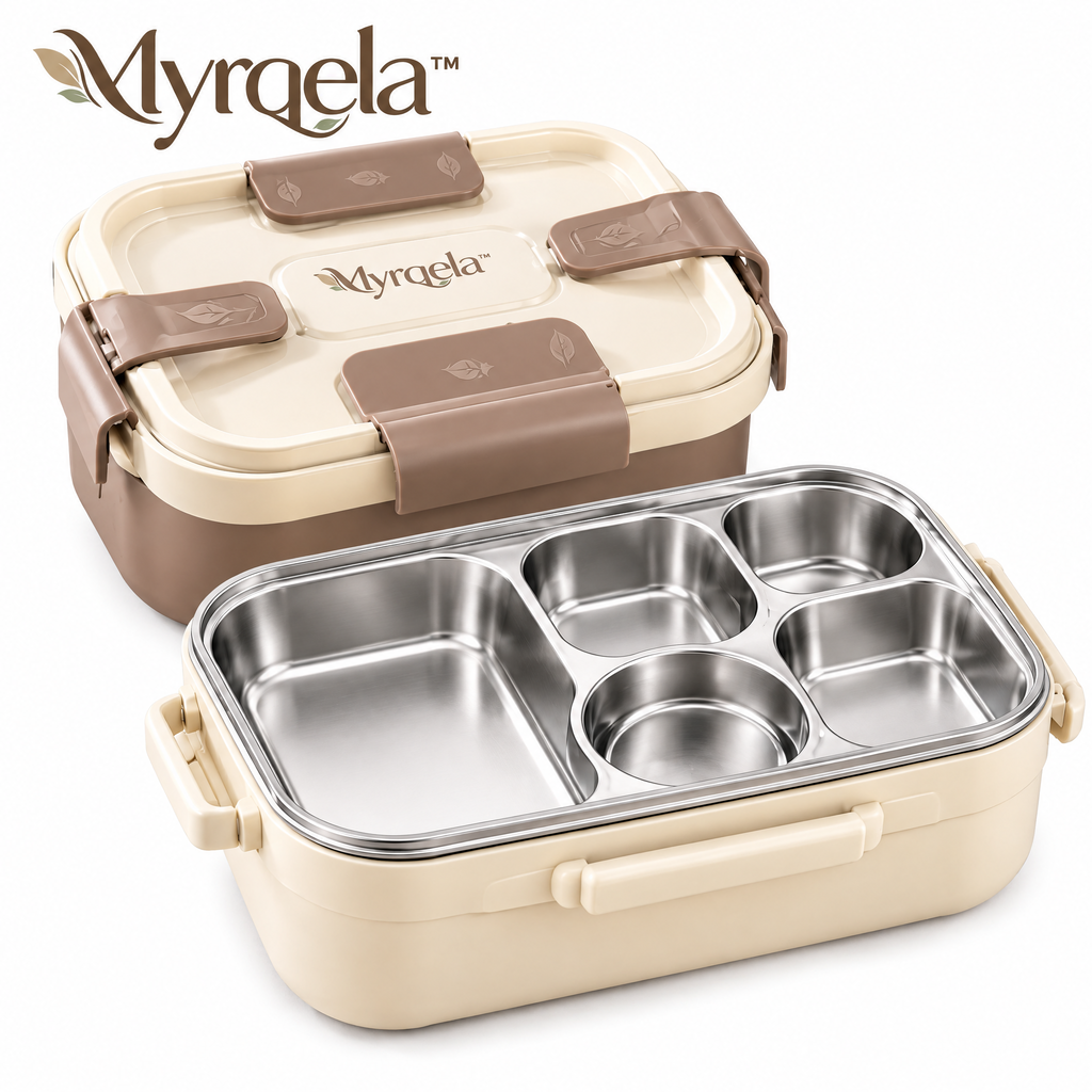 Myrqela™ Stainless Steel Lunch Box – Leak-Proof Bento Food Container with Multiple Compartments