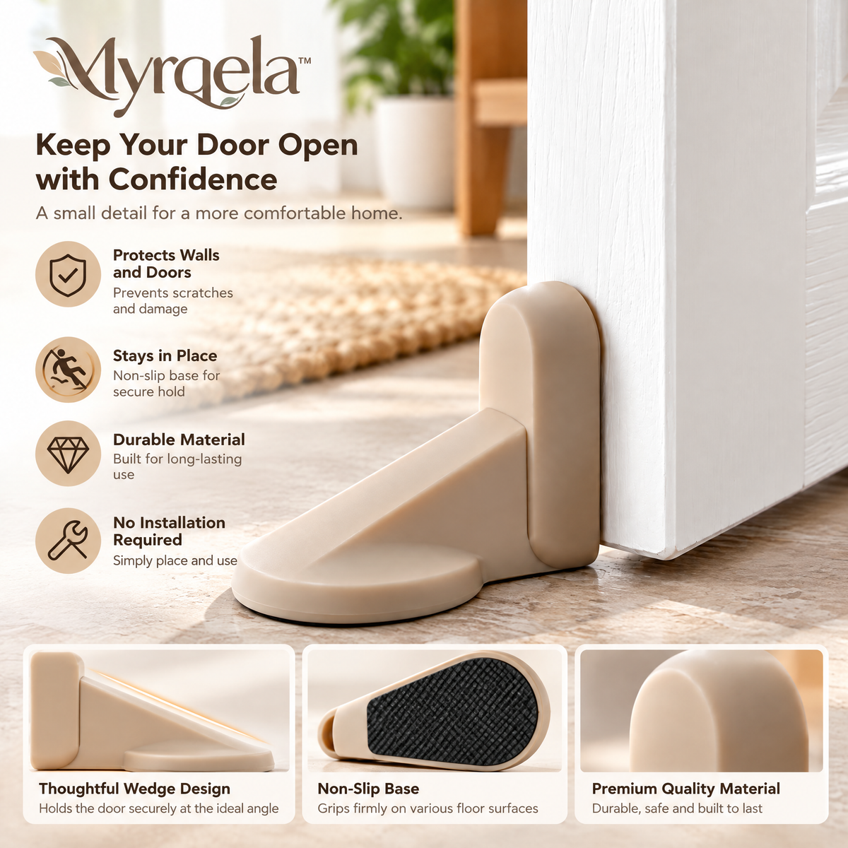 Myrqela™ Non-Slip Door Stopper – Heavy Duty Door Holder Protector