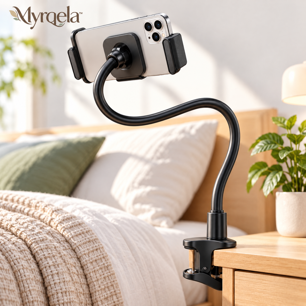 Myrqela™ Flexible Phone Holder – Adjustable Gooseneck Stand with Secure Clamp